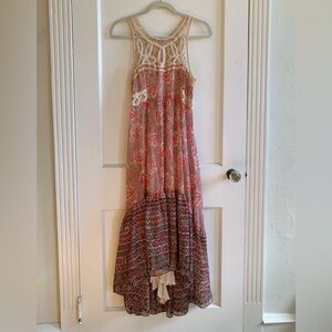 Free People crochet detail floral high low maxi dress